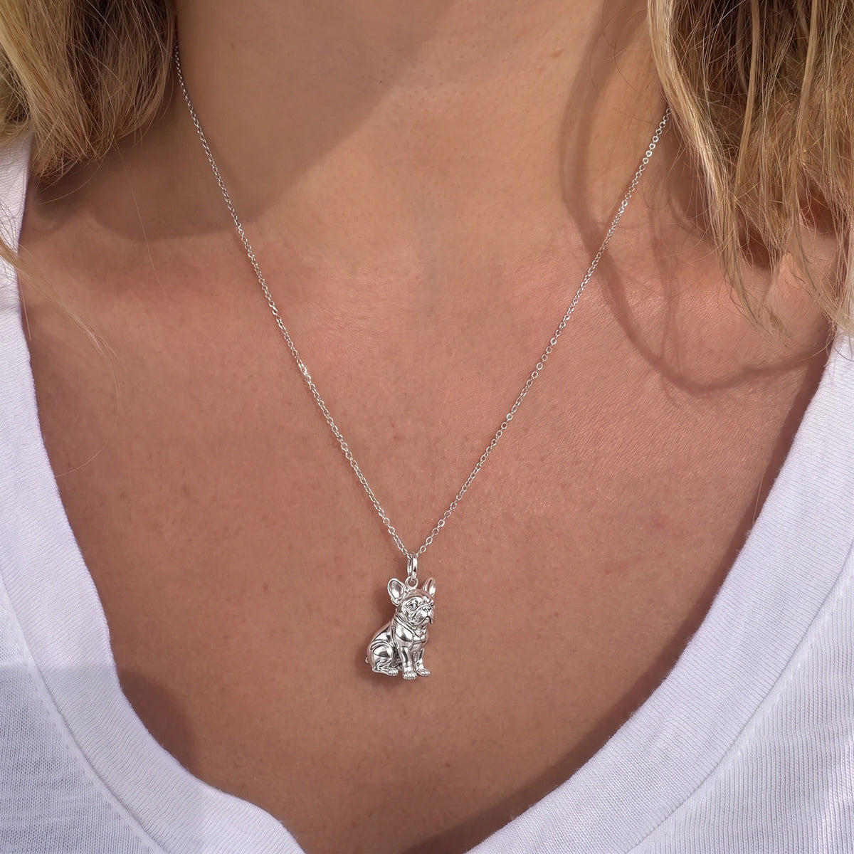 Loyal French Bulldog Charm Necklace Set – worn / in use