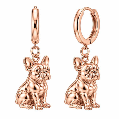 Loyal French Bulldog Huggie Charm Earrings – rose gold, front view