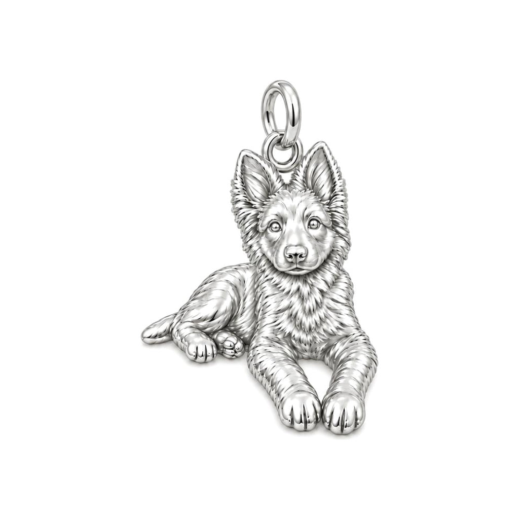 Loyal German Shepherd Charm Bracelet – Personalized Dog Mom Gift – silver charm, front view