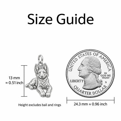 Loyal German Shepherd Charm Bracelet – Personalized Dog Mom Gift – size guide, 13 mm charm next to a quarter