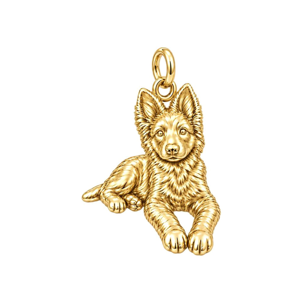Loyal German Shepherd Charm Bracelet – Personalized Dog Mom Gift – 18K gold charm, front view