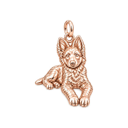 Loyal German Shepherd Charm Bracelet – Personalized Dog Mom Gift – rose gold charm, front view