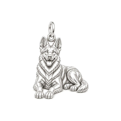 Loyal Guardian German Shepherd Expression Charm Bracelet – Personalized Dog Mom Gift – silver charm, front view