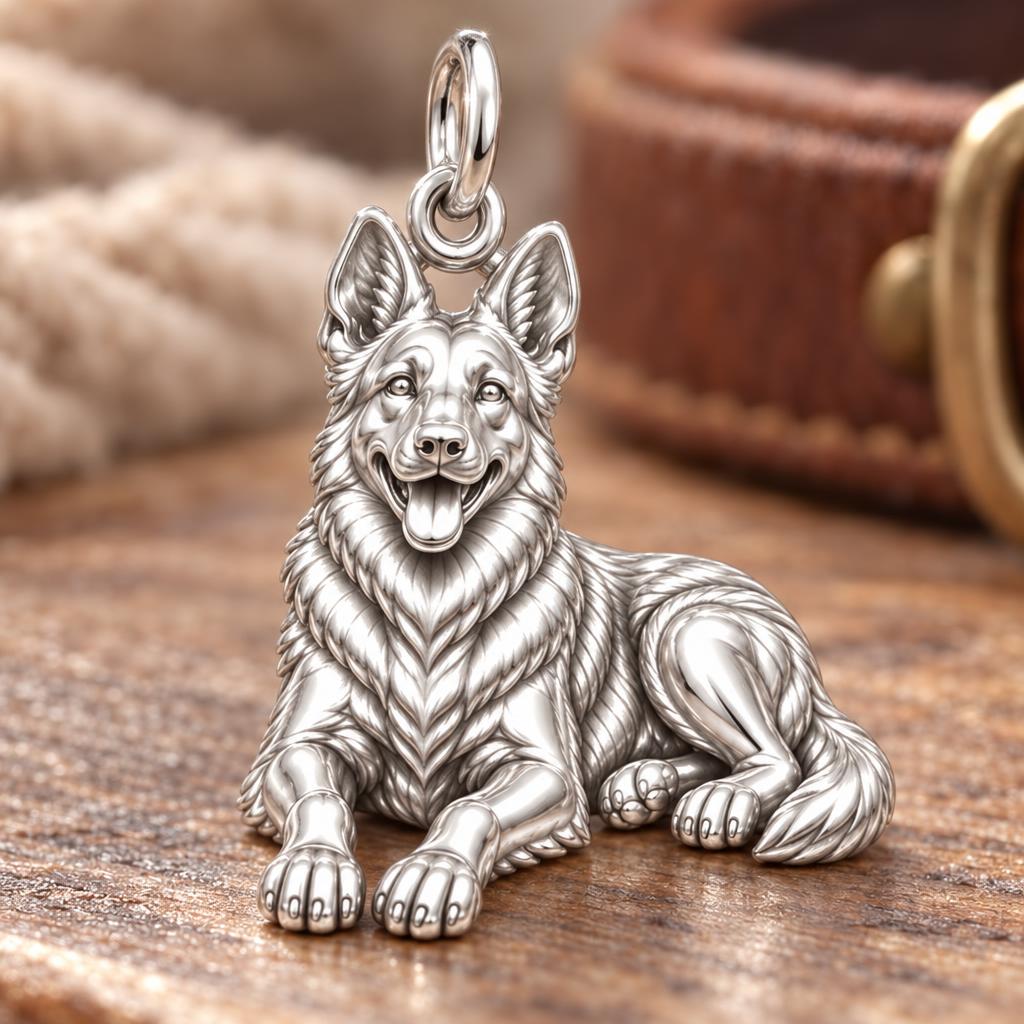 Loyal Guardian German Shepherd Expression Charm Bracelet – Personalized Dog Mom Gift – macro detail of the charm