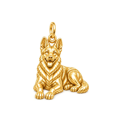 Loyal Guardian German Shepherd Expression Charm Bracelet – Personalized Dog Mom Gift – 18K gold charm, front view