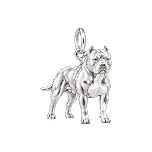 Loyal Guardian Pit Bull Charm Bracelet – Personalized Dog Mom Gift – silver charm, front view