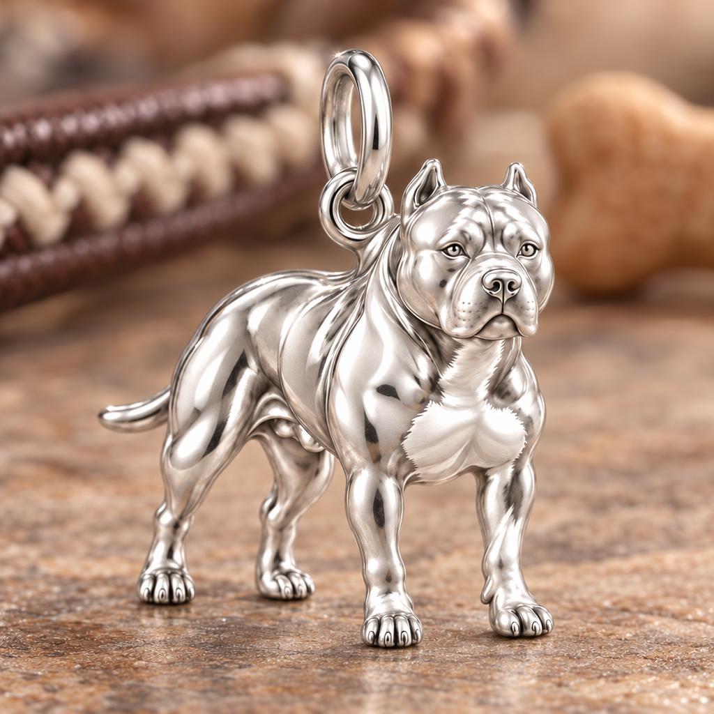Loyal Guardian Pit Bull Charm Bracelet – Personalized Dog Mom Gift – macro detail of the charm