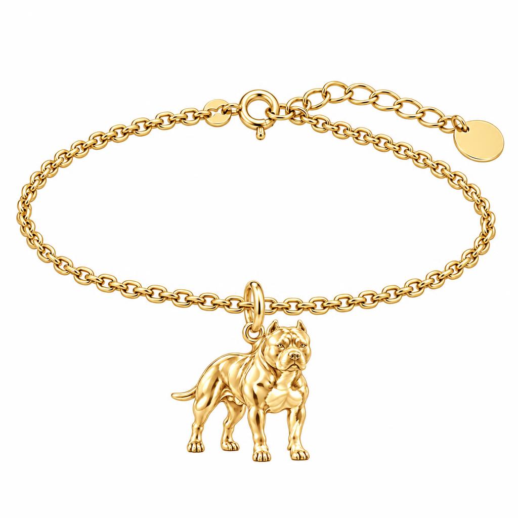 Loyal Guardian Pit Bull Charm Bracelet Set – 18K gold, front view