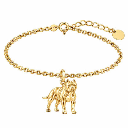Loyal Guardian Pit Bull Charm Bracelet Set – 18K gold, front view