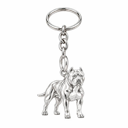 Loyal Guardian Pit Bull Charm Keychain – silver, front view