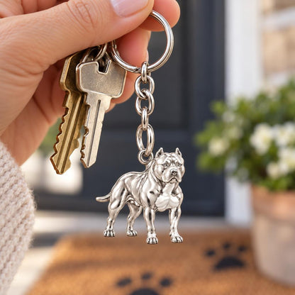 Loyal Guardian Pit Bull Charm Keychain – worn / in use
