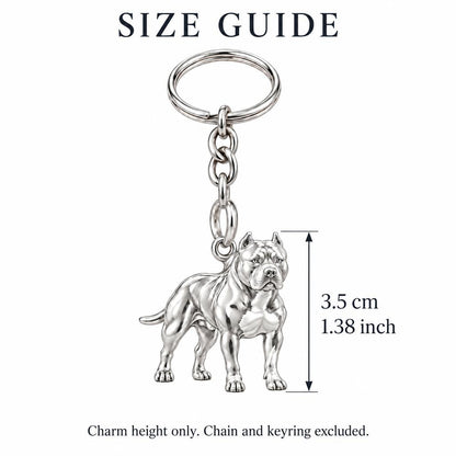 Loyal Guardian Pit Bull Charm Keychain – size guide, 3.5 cm (1.38 in) charm, chain and keyring excluded
