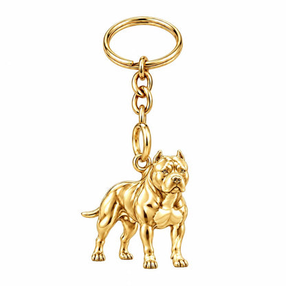 Loyal Guardian Pit Bull Charm Keychain – 18K gold, front view