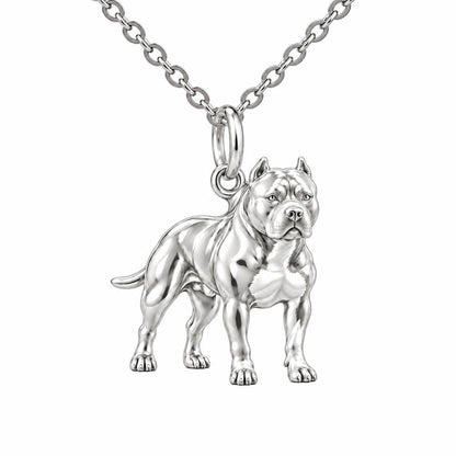 Loyal Guardian Pit Bull Charm Necklace Set – silver, front view