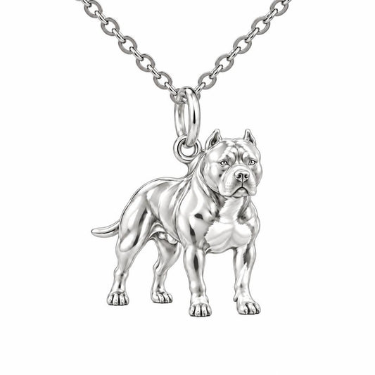 Loyal Guardian Pit Bull Charm Necklace Set – silver, front view