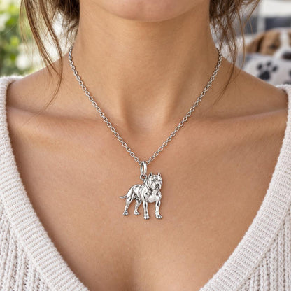 Loyal Guardian Pit Bull Charm Necklace Set – worn / in use