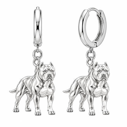 Loyal Guardian Pit Bull Huggie Charm Earrings – silver, front view