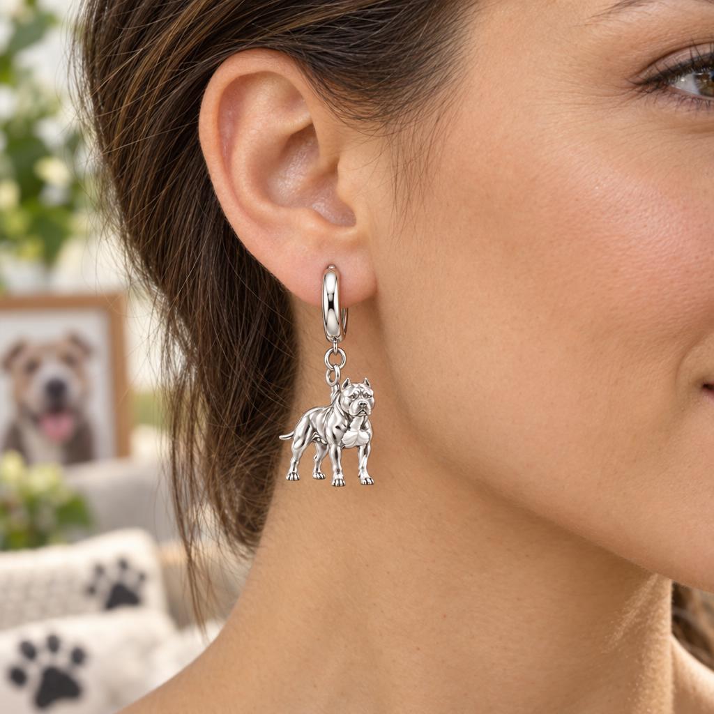 Loyal Guardian Pit Bull Huggie Charm Earrings – worn / in use