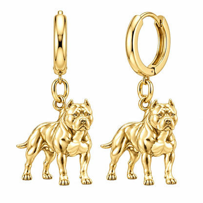 Loyal Guardian Pit Bull Huggie Charm Earrings – 18K gold, front view