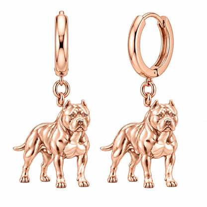 Loyal Guardian Pit Bull Huggie Charm Earrings – rose gold, front view