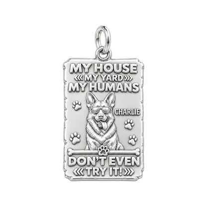 Loyal Guardian Sign Charm Bracelet – Personalized Dog Mom Gift – worn on the wrist on a black cord bracelet
