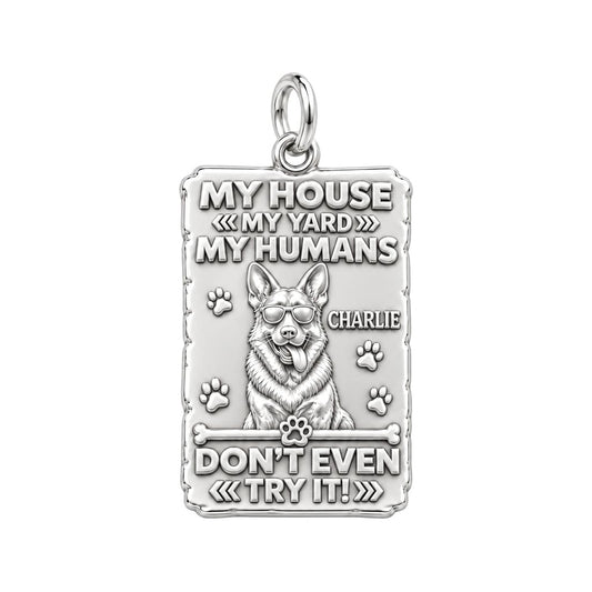 Loyal Guardian Sign Charm Bracelet – Personalized Dog Mom Gift – worn on the wrist on a black cord bracelet