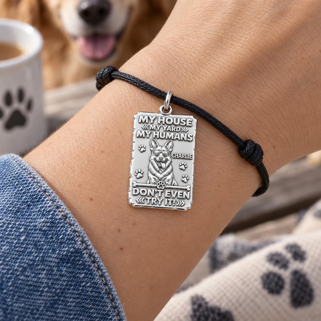 Loyal Guardian Sign Charm Bracelet – Personalized Dog Mom Gift – back of the charm, engraving area