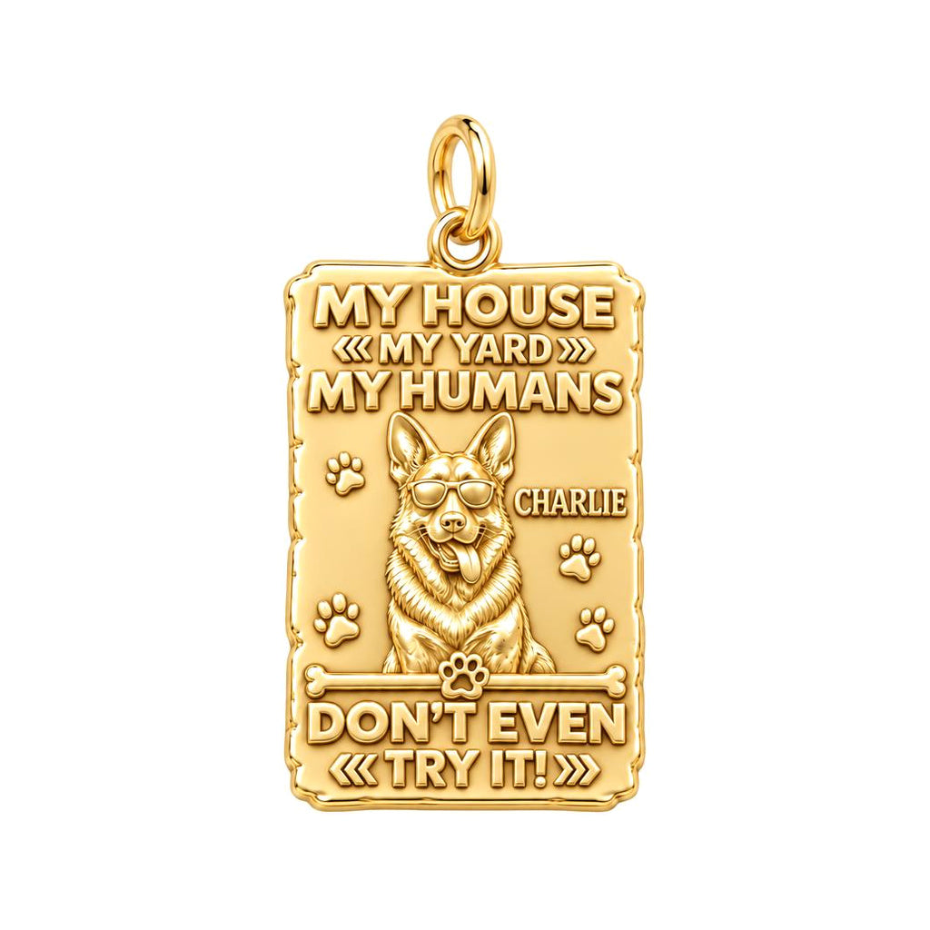 Loyal Guardian Sign Charm Bracelet – Personalized Dog Mom Gift – 18K gold plated 3 cm charm, front view