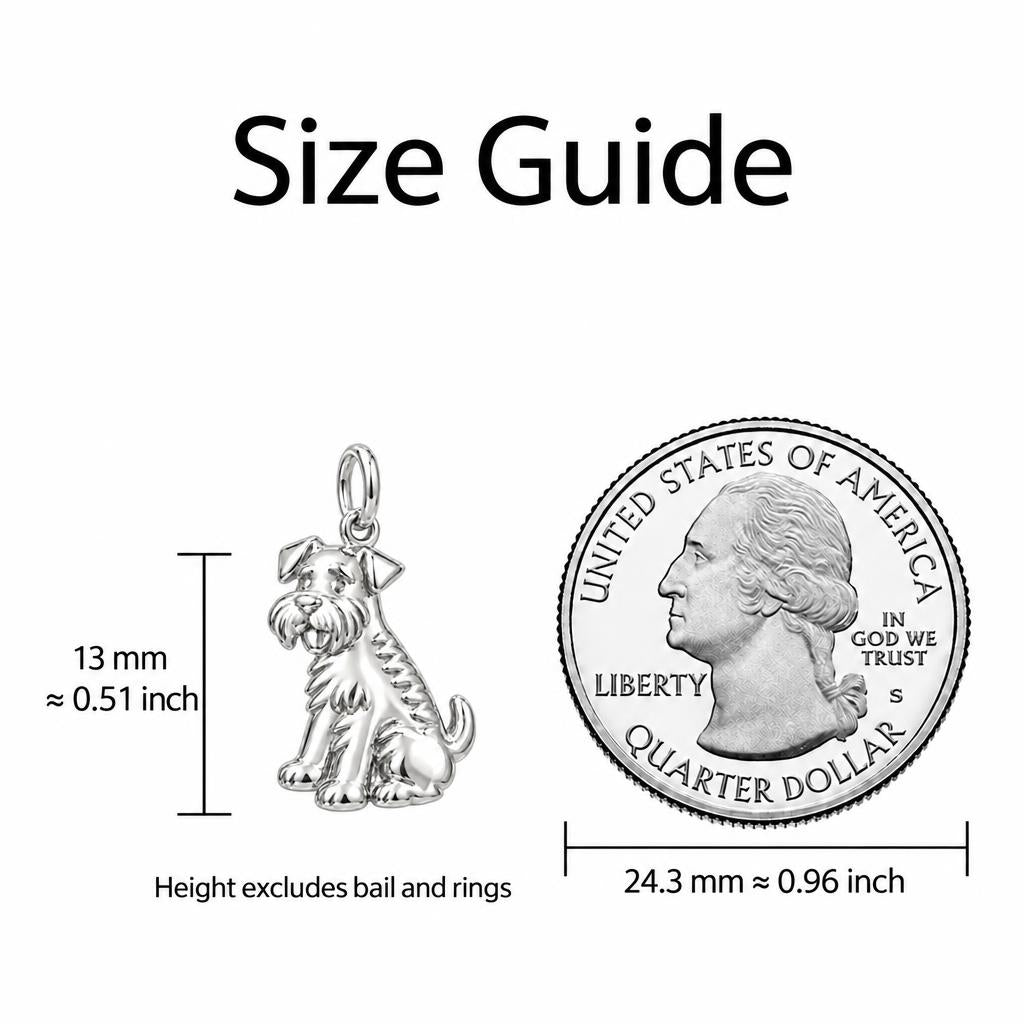 Loyal Schnauzer Spirit Charm Bracelet – size guide, 13 mm charm next to a quarter