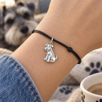 Loyal Schnauzer Spirit Charm Bracelet – worn on the wrist on a black cord bracelet