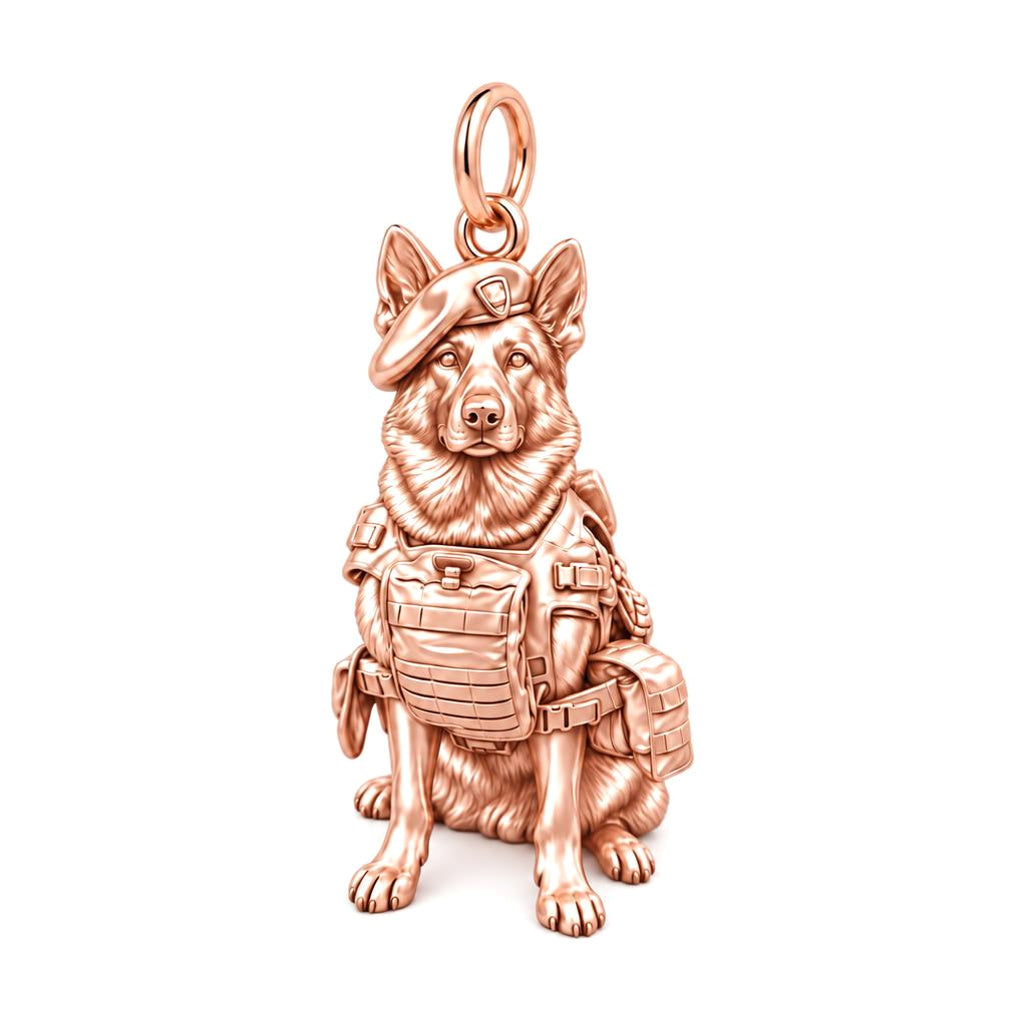 Loyal Service K9 Charm Bracelet – Personalized Veteran Gift – rose gold charm, front view