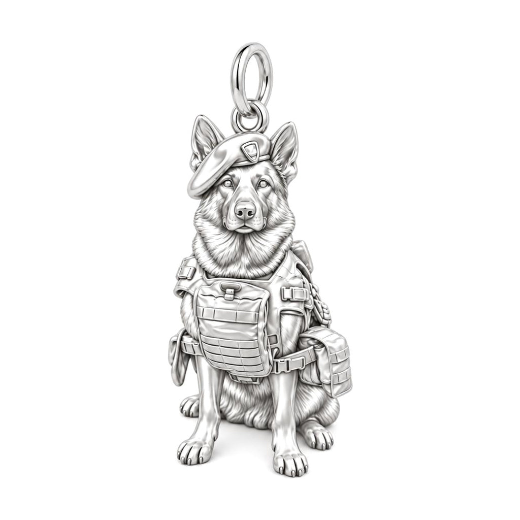 Loyal Service K9 Charm Bracelet – Personalized Veteran Gift – silver charm, front view