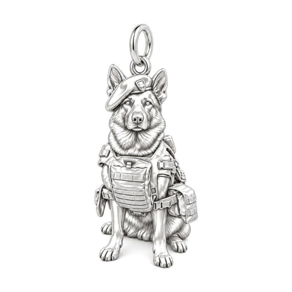 Loyal Service K9 Charm Bracelet – Personalized Veteran Gift – silver charm, front view