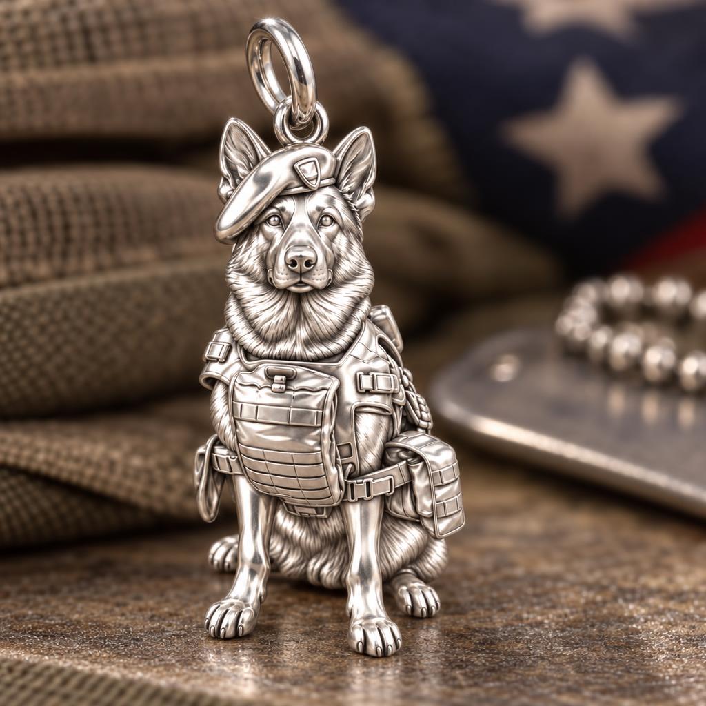 Loyal Service K9 Charm Bracelet – Personalized Veteran Gift – macro detail of the charm