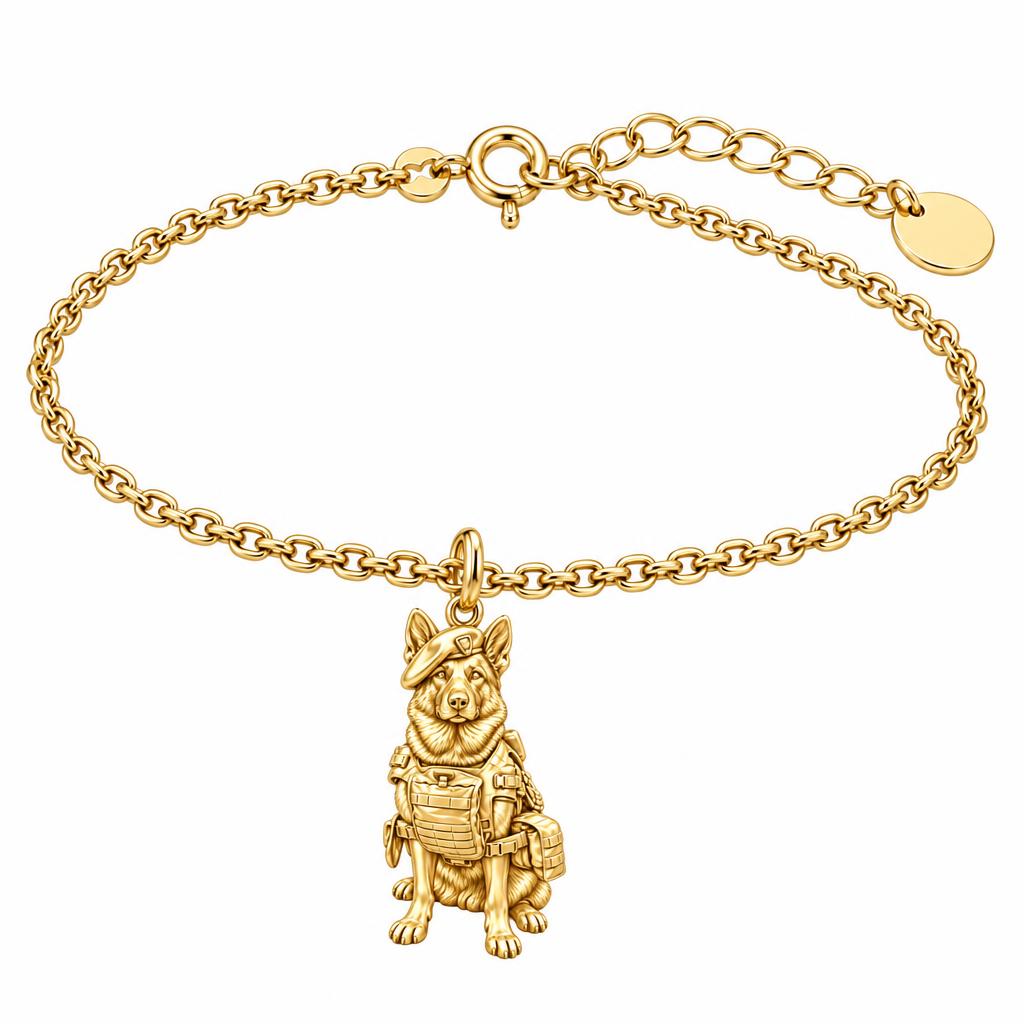 Loyal Service K9 Charm Bracelet Set – 18K gold, front view