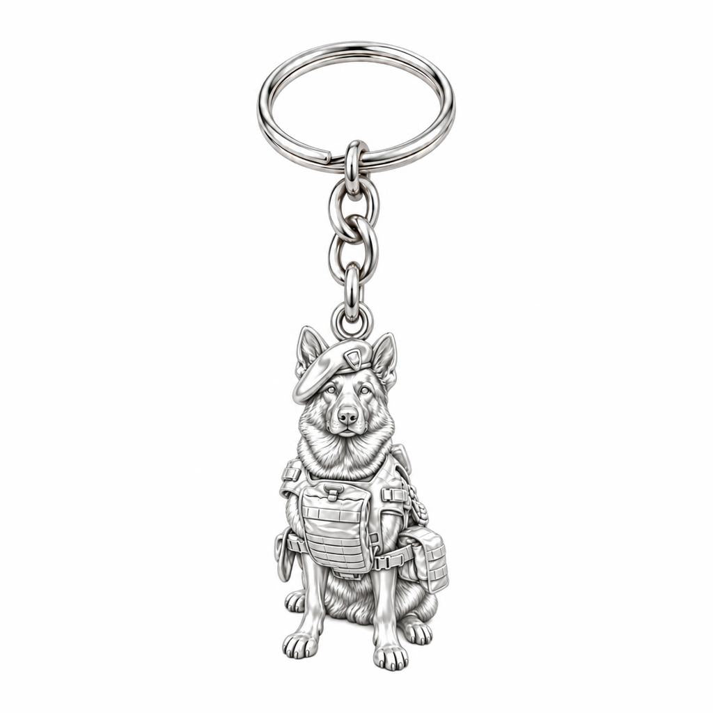 Loyal Service K9 Charm Keychain – silver, front view
