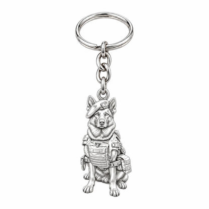 Loyal Service K9 Charm Keychain – silver, front view