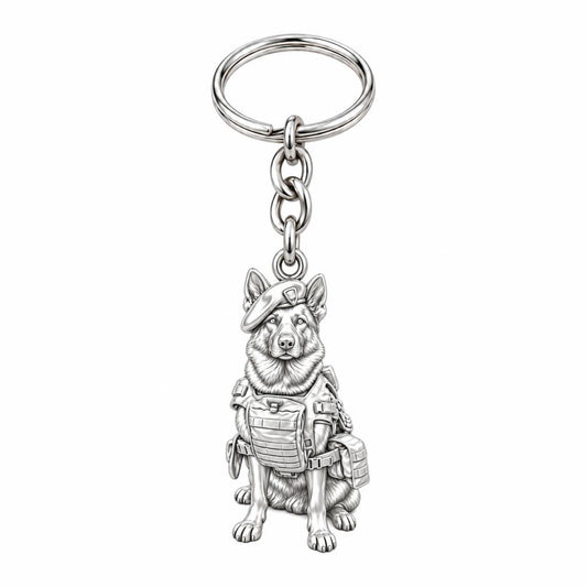 Loyal Service K9 Charm Keychain – silver, front view