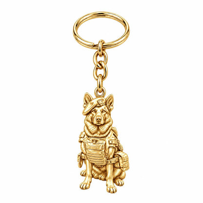Loyal Service K9 Charm Keychain – 18K gold, front view