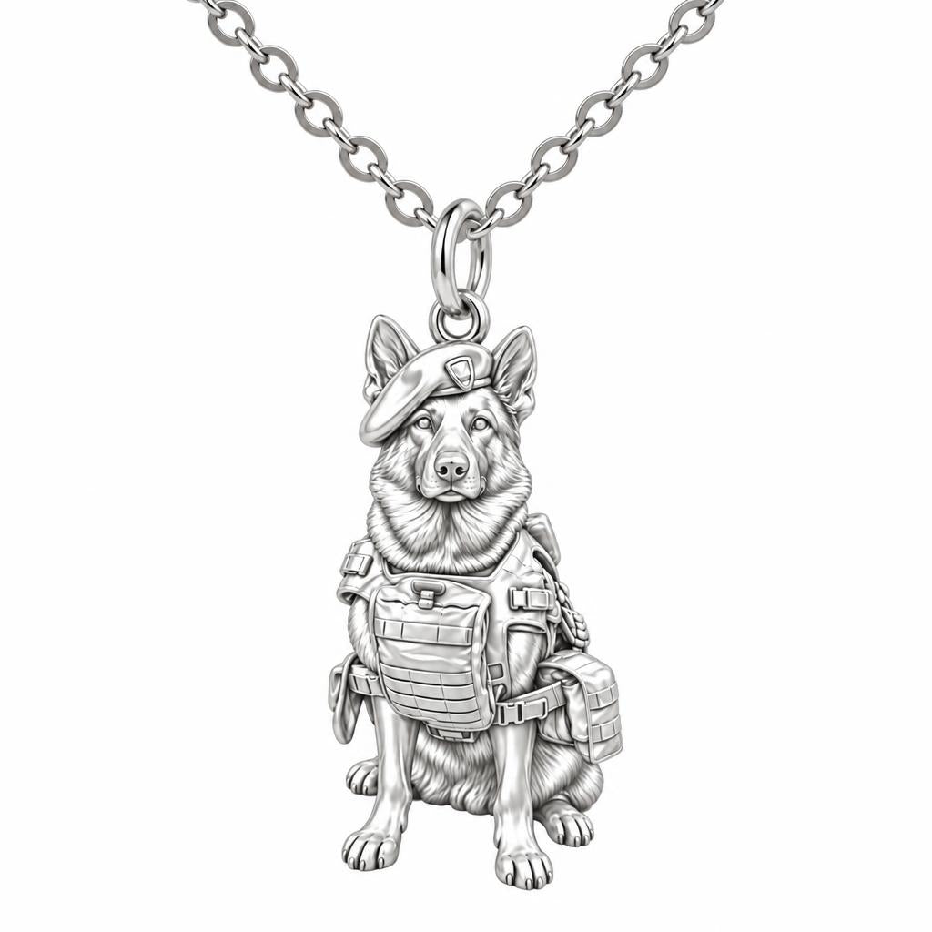 Loyal Service K9 Charm Necklace Set – silver, front view