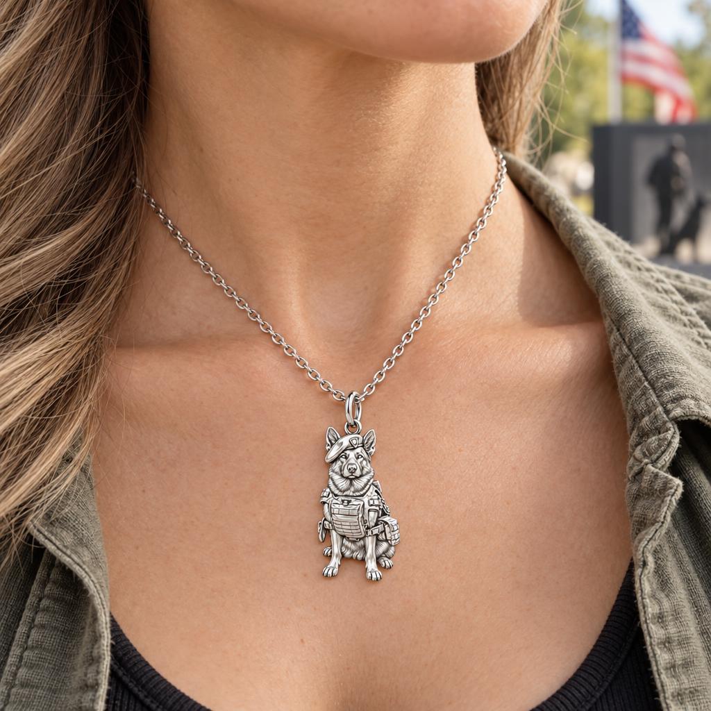 Loyal Service K9 Charm Necklace Set – worn / in use