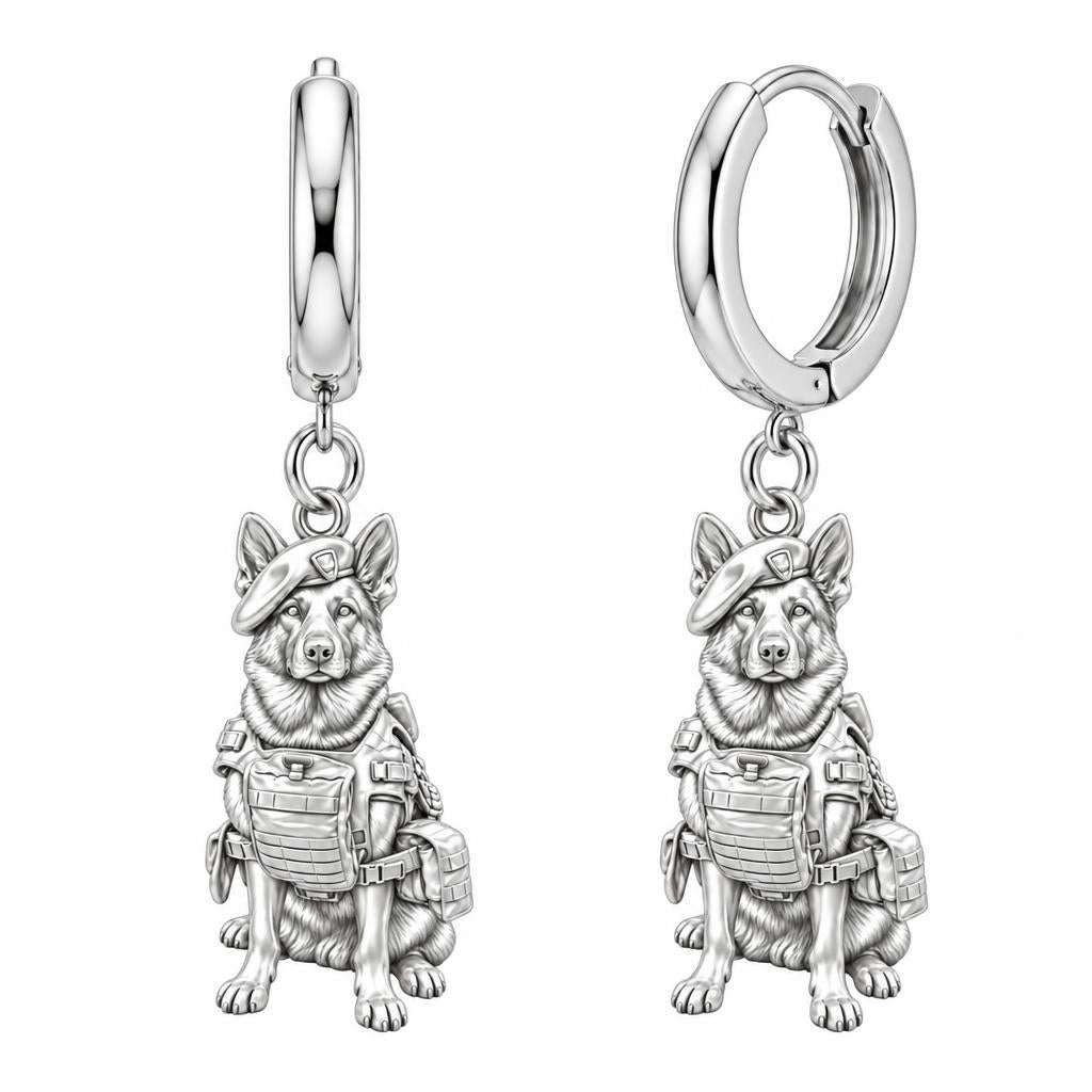 Loyal Service K9 Huggie Charm Earrings – silver, front view