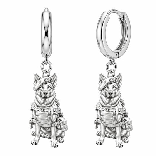 Loyal Service K9 Huggie Charm Earrings – silver, front view