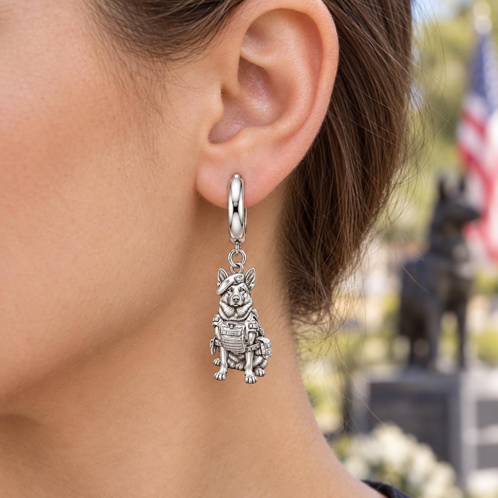 Loyal Service K9 Huggie Charm Earrings – worn / in use