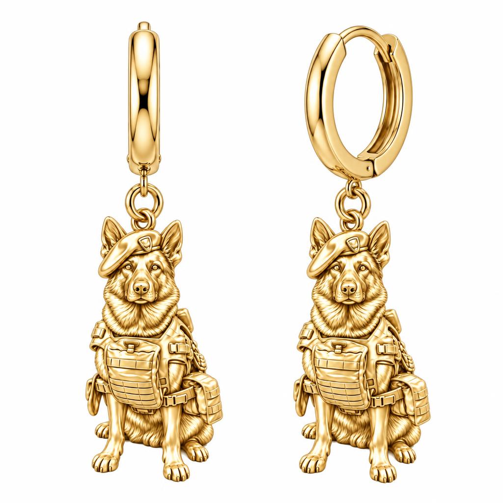 Loyal Service K9 Huggie Charm Earrings – 18K gold, front view