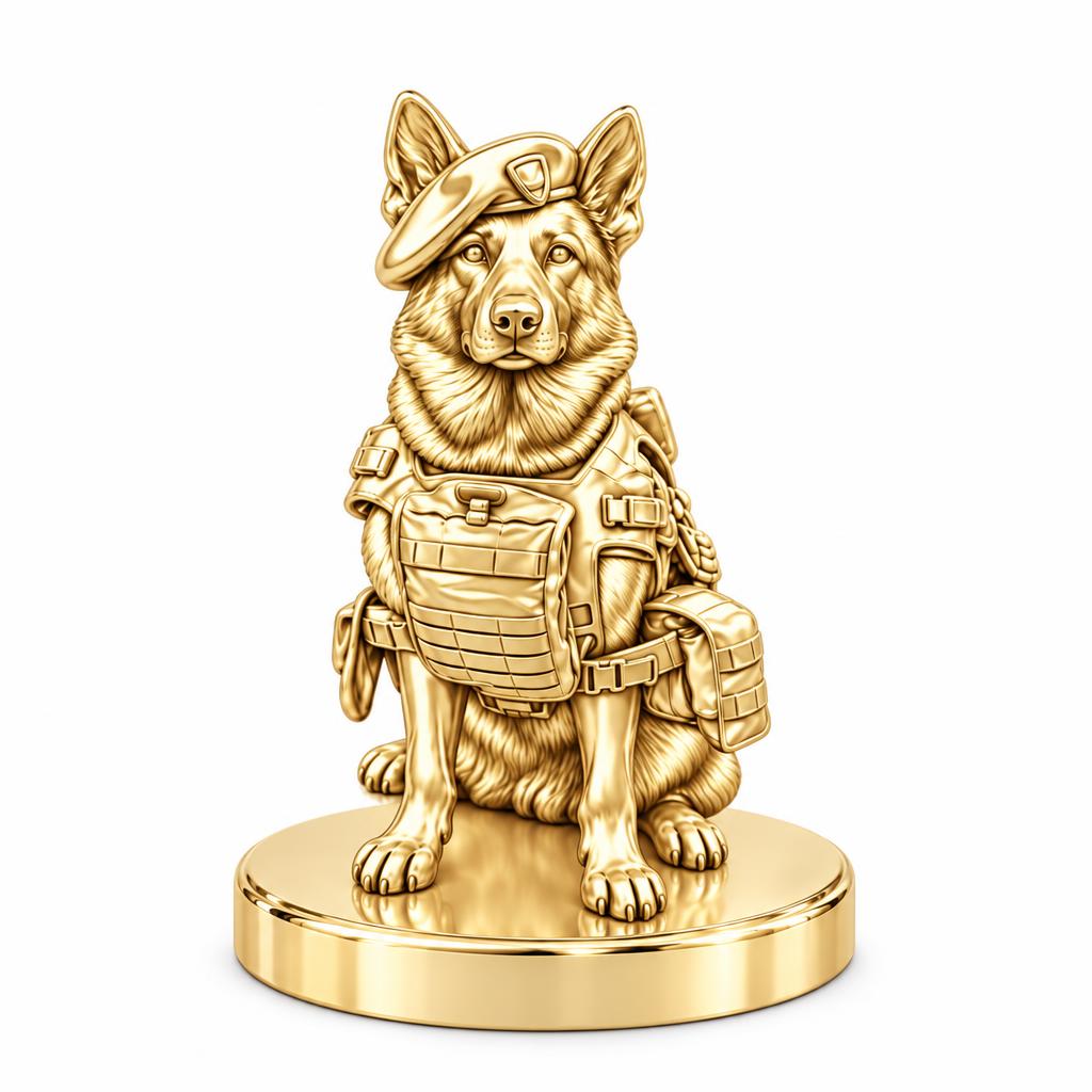 Loyal Service K9 Keepsake Plaque – 18K gold, front view