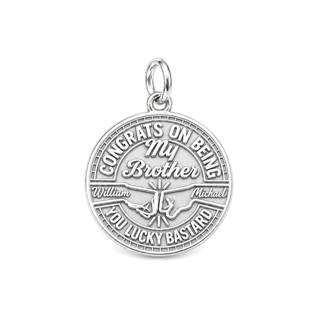 Lucky Bastard Brother Charm Bracelet – Personalized Brother Gift – silver plated 3 cm charm, front view