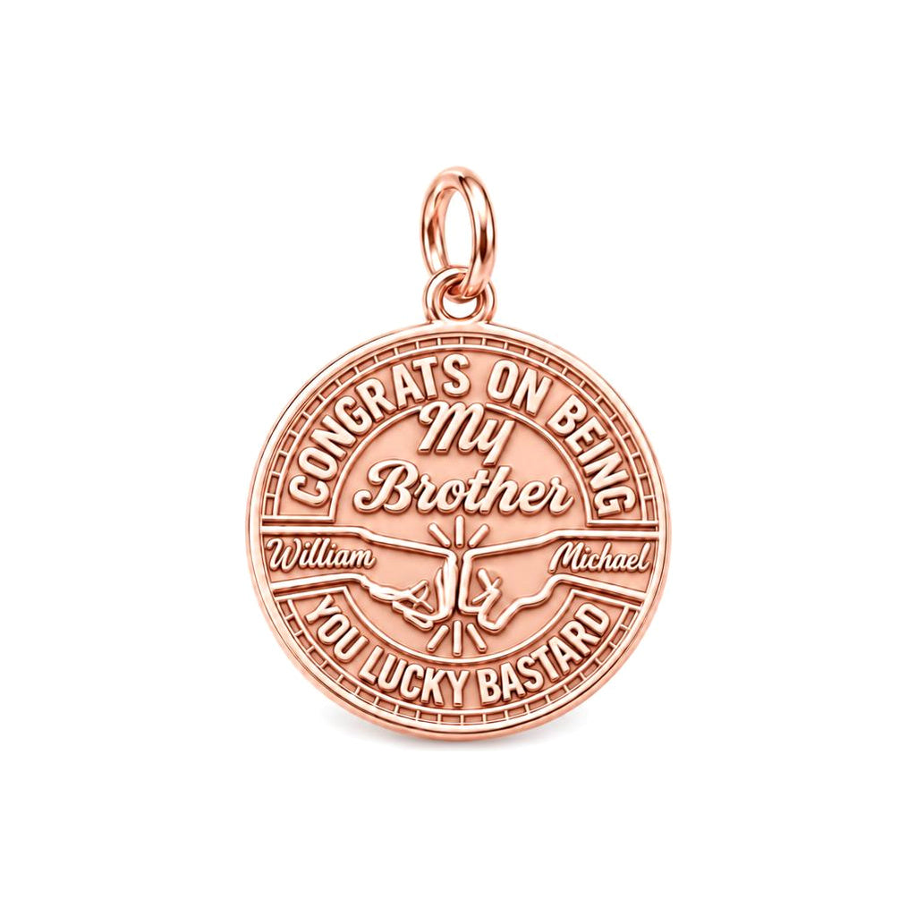 Lucky Bastard Brother Charm Bracelet – Personalized Brother Gift – rose gold 3 cm charm, front view