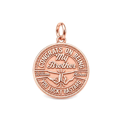 Lucky Bastard Brother Charm Bracelet – Personalized Brother Gift – rose gold 3 cm charm, front view