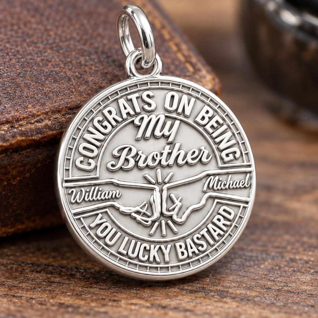 Lucky Bastard Brother Charm Bracelet – Personalized Brother Gift – macro detail of the charm